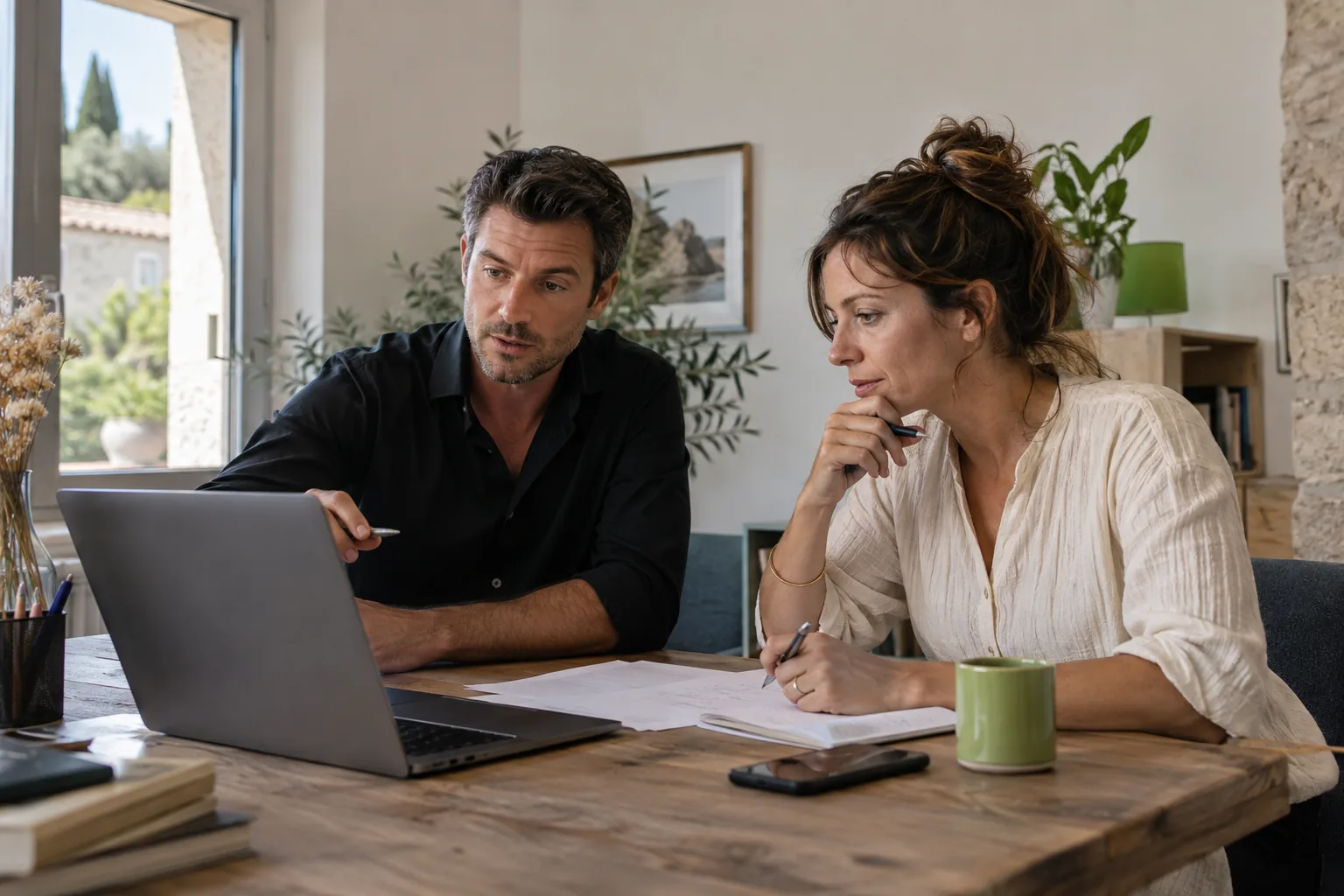 Chef d’entreprise et consultant examinant le budget d’un site internet professionnel