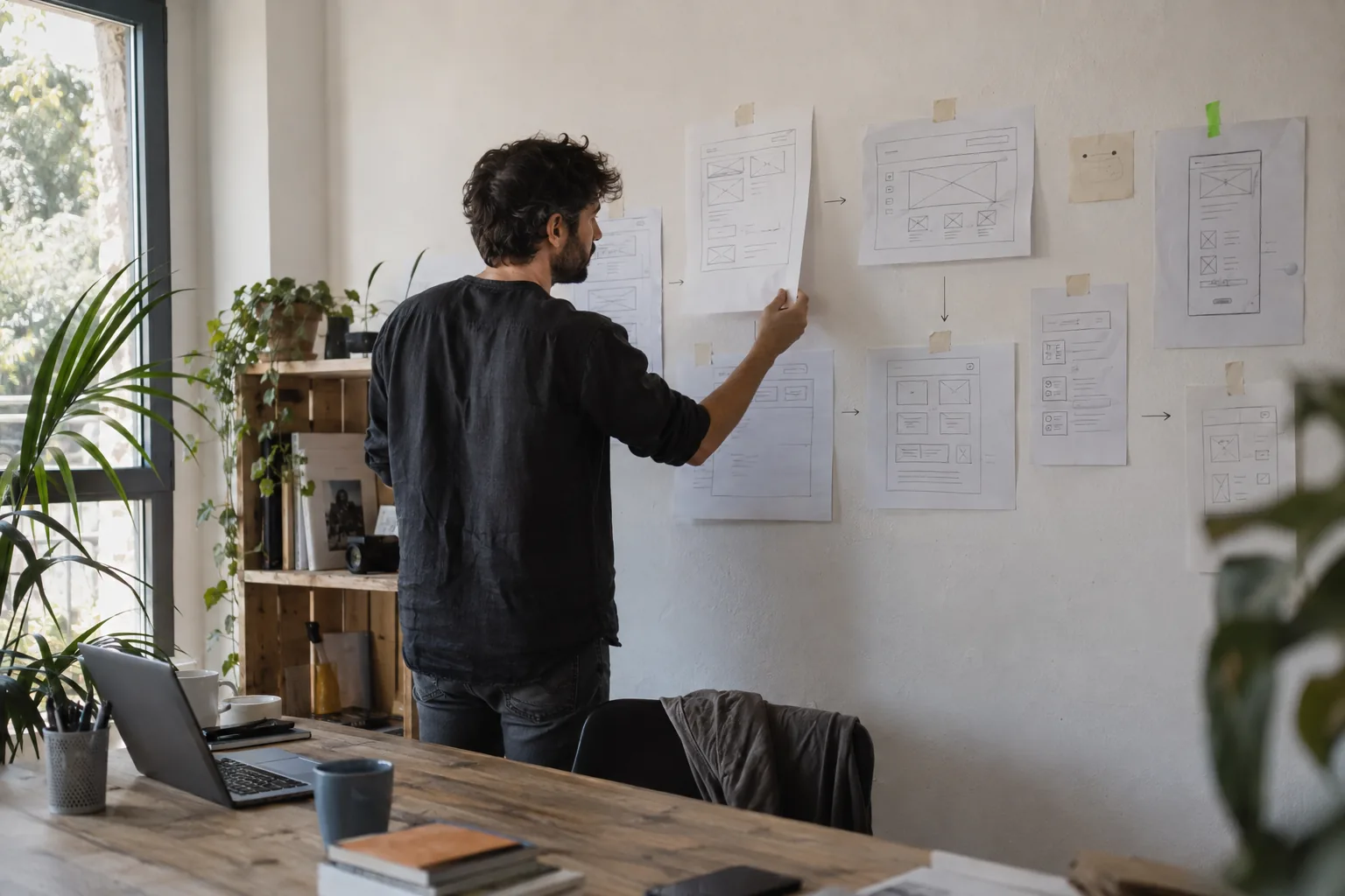 Webdesigner organisant l’arborescence et les maquettes d’un site professionnel